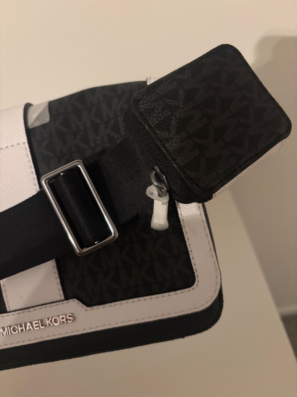Michael Kors Cooper Color-Block Black and White Signature Stripe Messenger Bag - Picture 5 of 7